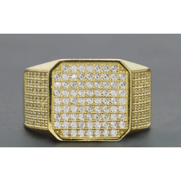 Real 10K Yellow Solid Gold CZ Micro-pave Ice Bling Urban Men Ring 6gr All Sizes - Picture 1 of 5